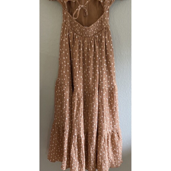 American Eagle Polka Dot Maxi Dress Tan Puff Sleeve NWT XS - Picture 8 of 11